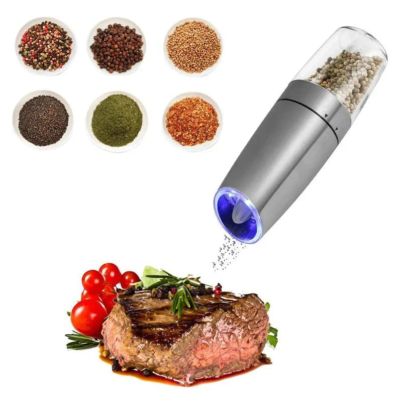 Eco-Friendly Electric Salt and Pepper Grinder with Gravity-Sensing Technology, Adjustable Grind, and LED Light