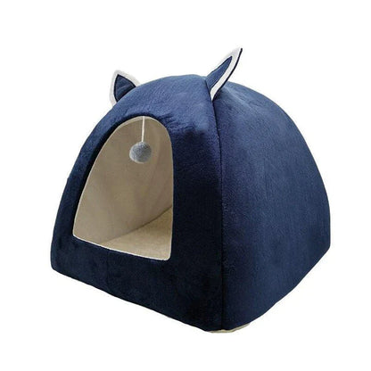 Cosy and foldable cat bed with interactive ball toy, available in a range of stylish colours to match your home decor