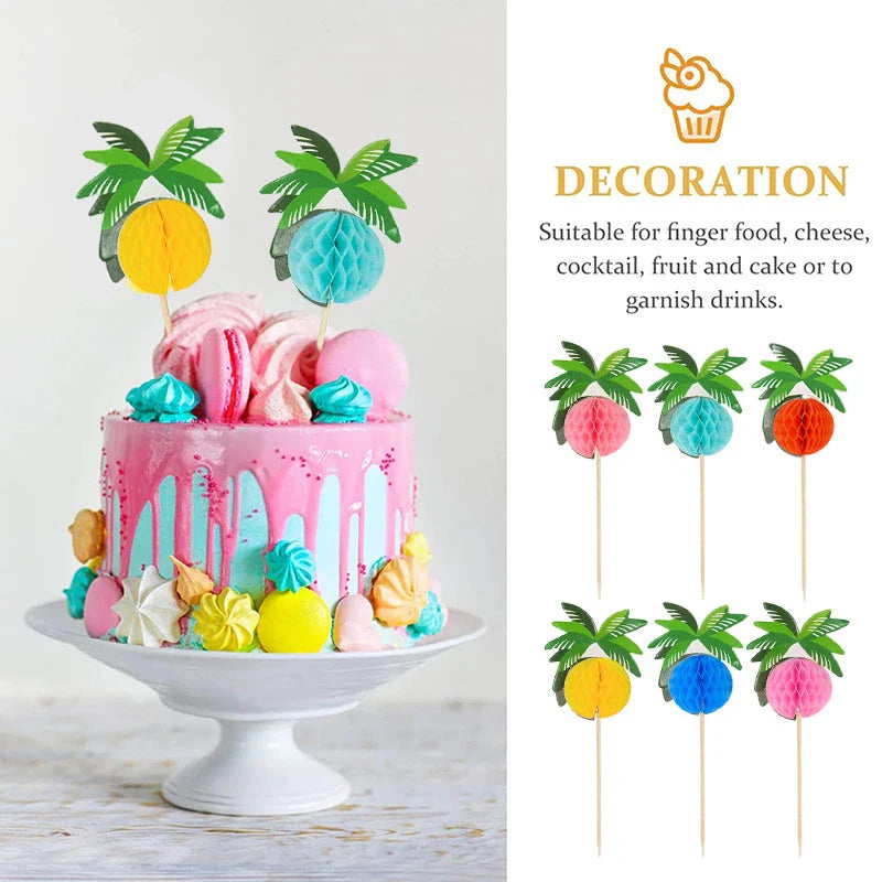 Tropical cocktail picks with coconut palm tree design for summer parties and celebrations