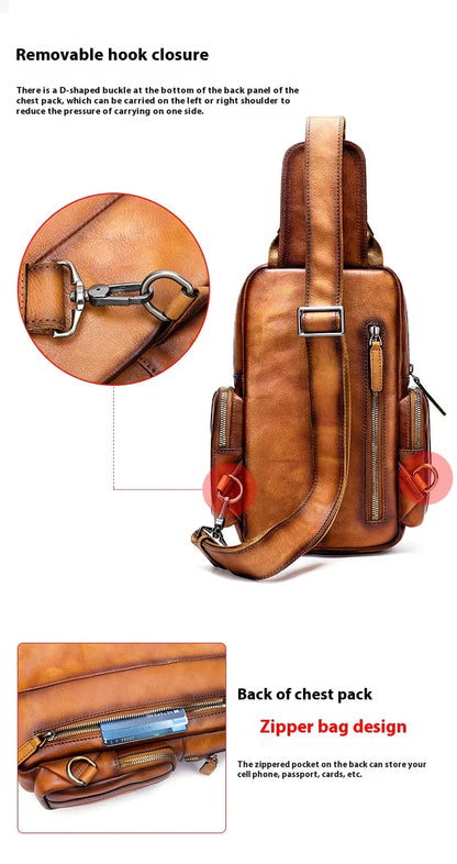 Rugged, premium leather chest bag with polyester cotton lining, designed for the active Kiwi lifestyle