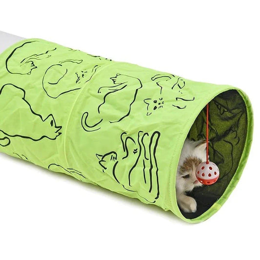 Cosy nylon cat tunnels in green, providing a warm and inviting space for Kiwi cats to play, hide, and relax