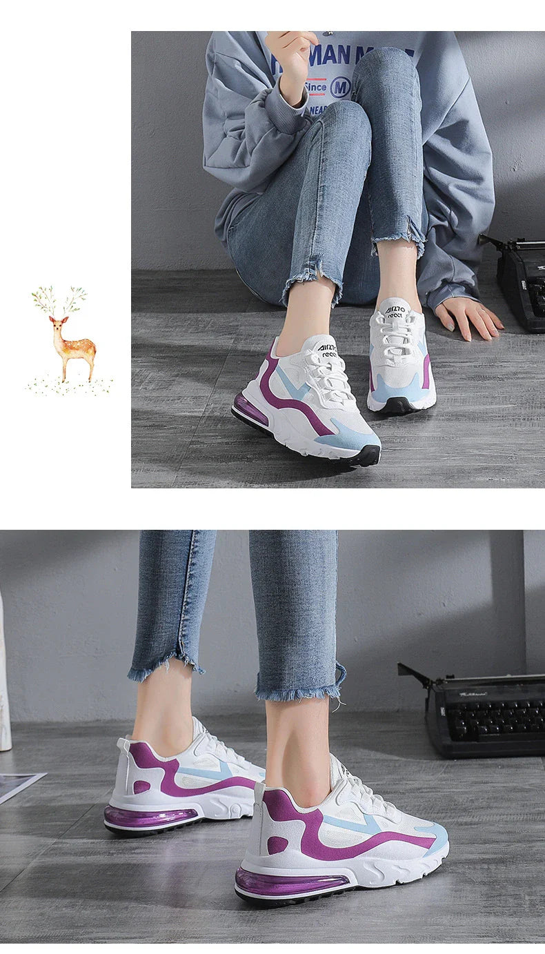 Stylish and comfortable women's sports shoes with thick, supportive soles in a trendy, hollow design