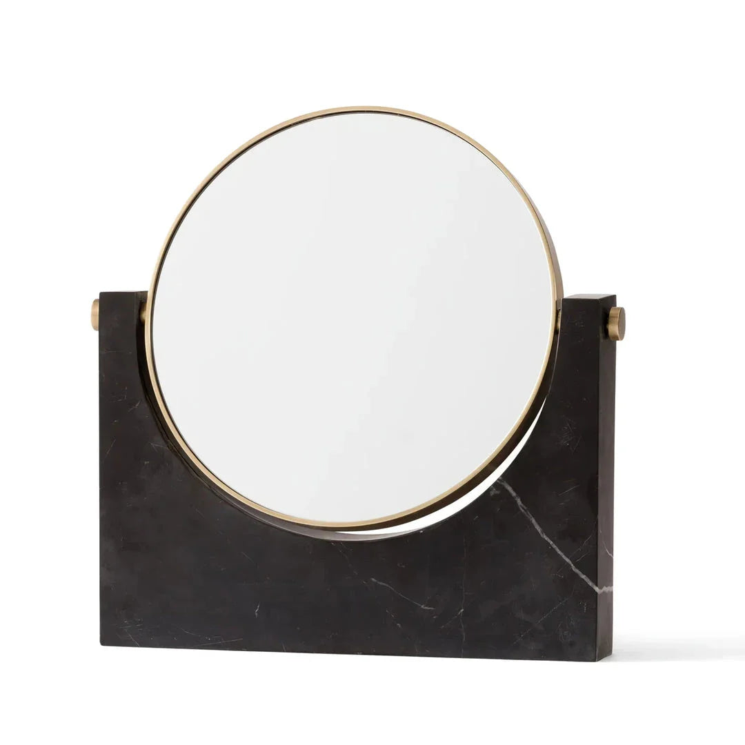 Natural marble rotating makeup vanity mirror with 360-degree rotation and 3X magnification for precise grooming