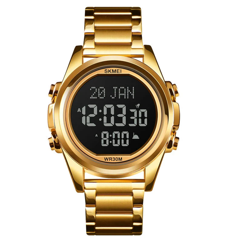 Premium men's electronic watch with Arab steel casing and stylish gold, rose gold, or black finish
