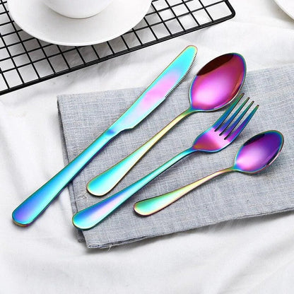 Eco-Friendly Stainless Steel Tableware Set - 4 Piece Collection with Knife, Fork, Spoon, and Tea Spoon