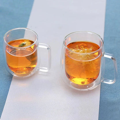 Double-Walled Heat Resistant Borosilicate Glass Mug in Clear and Smoke Grey Colours, Featuring Elegant Design and Generous Capacity