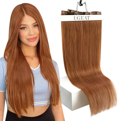 12-inch Clip-In Human Hair Extensions in Auburn, made with 100% Brazilian Remy hair for a luxurious, natural-looking Kiwi style