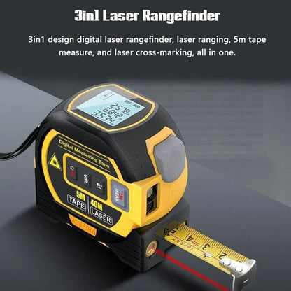 Multi-Function Laser Distance Meter with 5m Tape Measure and Cross-Marking