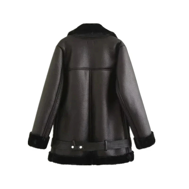 Stylish and versatile women's PU leather jacket in black, featuring a straight-cut silhouette and long sleeves