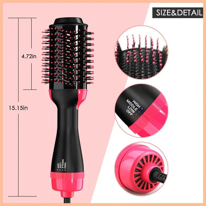 Salon-quality multifunctional hot air brush and hair styler with negative ion conditioning technology for frizz-free, shiny hair