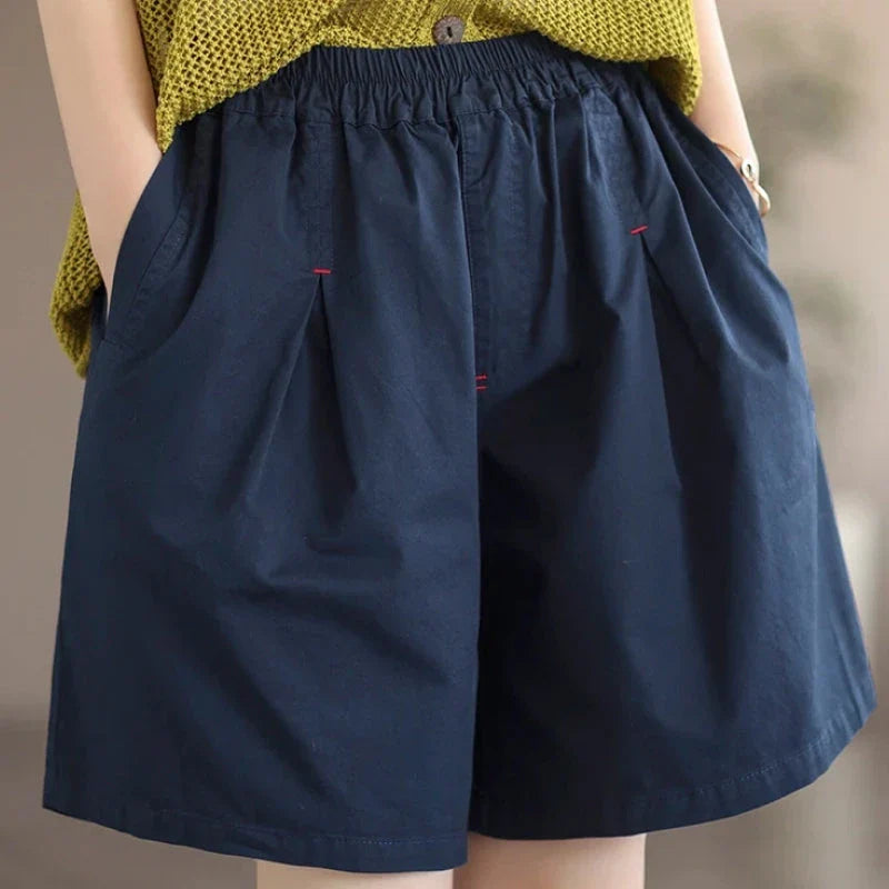 Comfortable and stylish Mori Girl-inspired cotton shorts in a solid coffee color, perfect for Kiwi summer adventures.