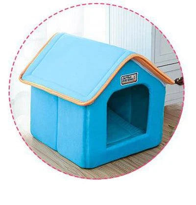 Folding pet house with soft mat in brown, providing a cozy Kiwi-inspired retreat for cats and dogs