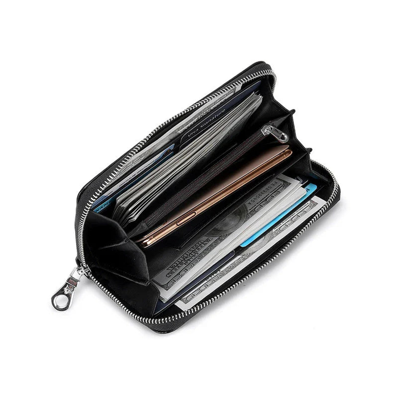 Premium bovine split leather wallet and passport holder with hidden compartments, security features, and stylish Korean-inspired design