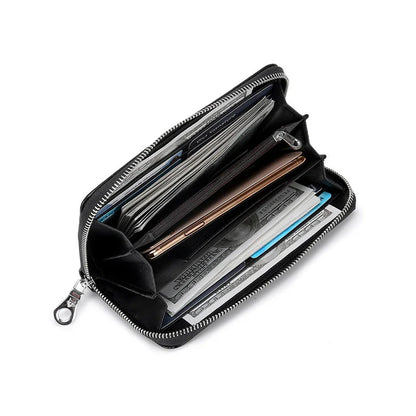 Premium bovine split leather wallet and passport holder with hidden compartments, security features, and stylish Korean-inspired design