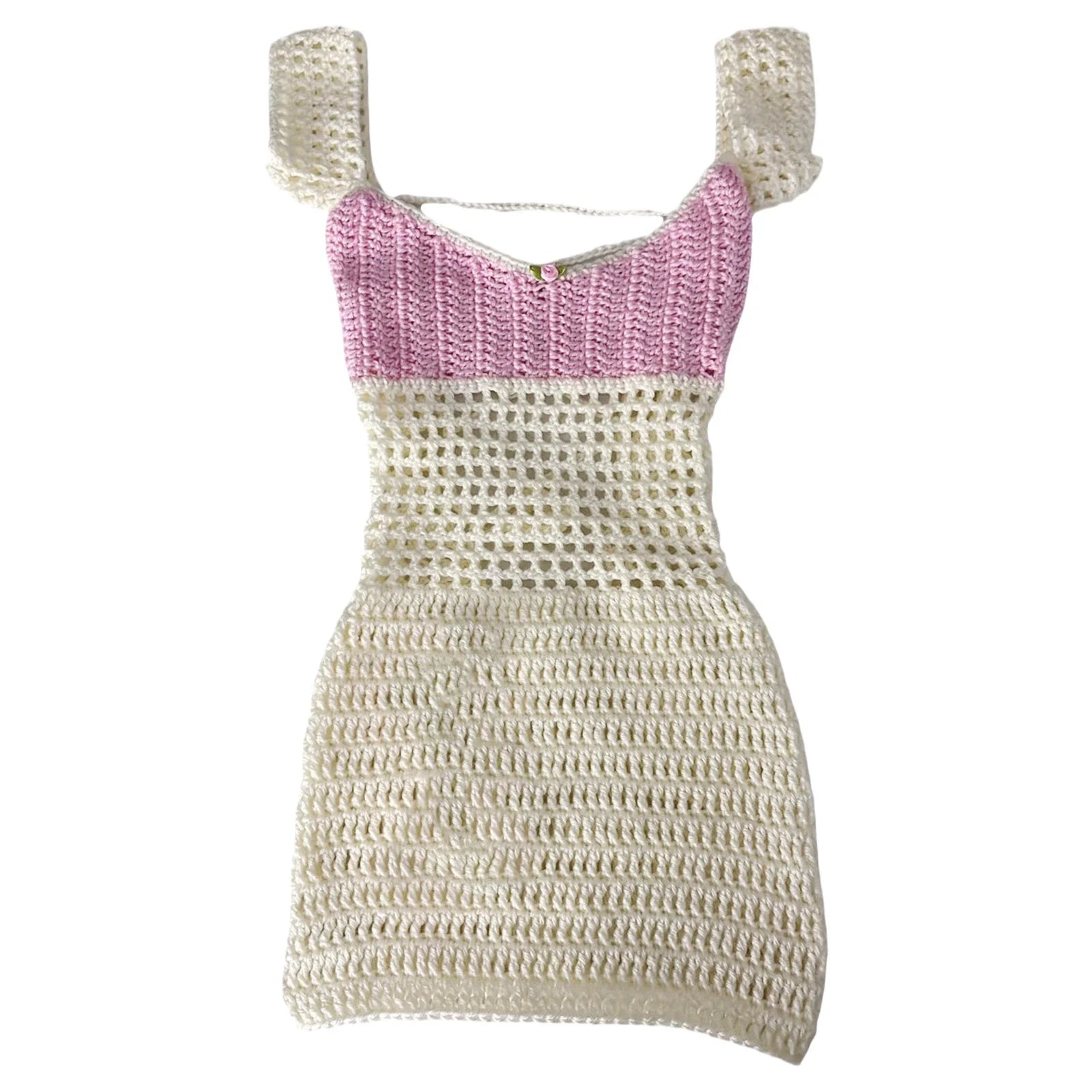 Stylish knitted dress with lace-up detail, available in blue, pink, and brown colors