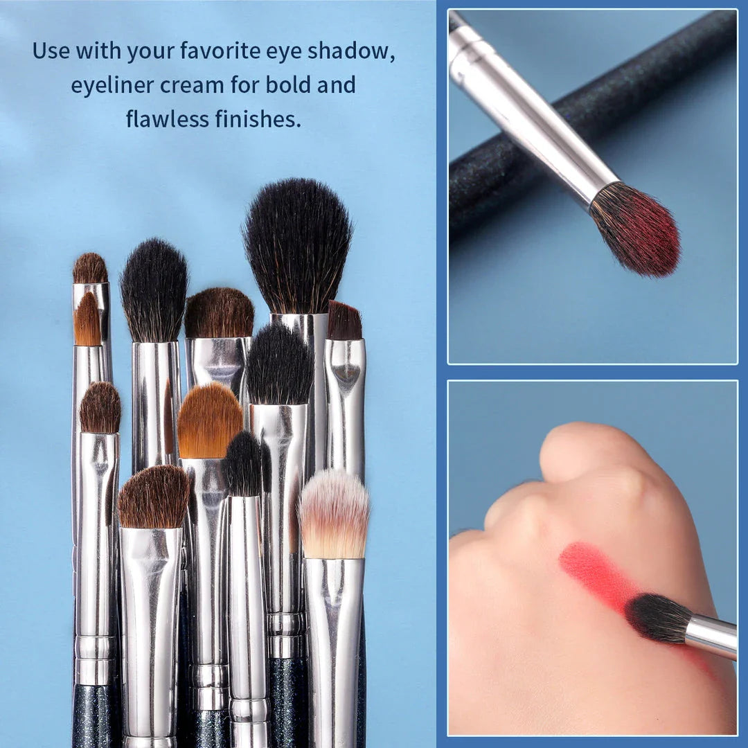 Versatile 13-Piece Eye Makeup Brush Set with Premium Natural and Synthetic Bristles for Seamless Blending, Precise Lining, and Natural Brow Grooming