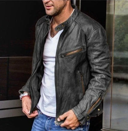 Stylish men's PU leather jacket with stand collar, designed for the active Kiwi lifestyle