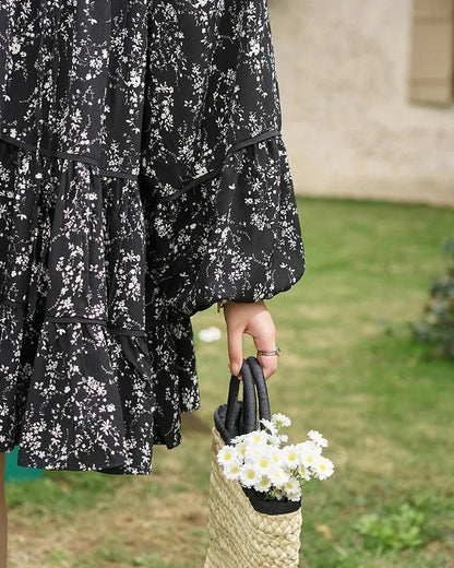 Floral print dress with flare sleeves, perfect for middle-aged Kiwi women