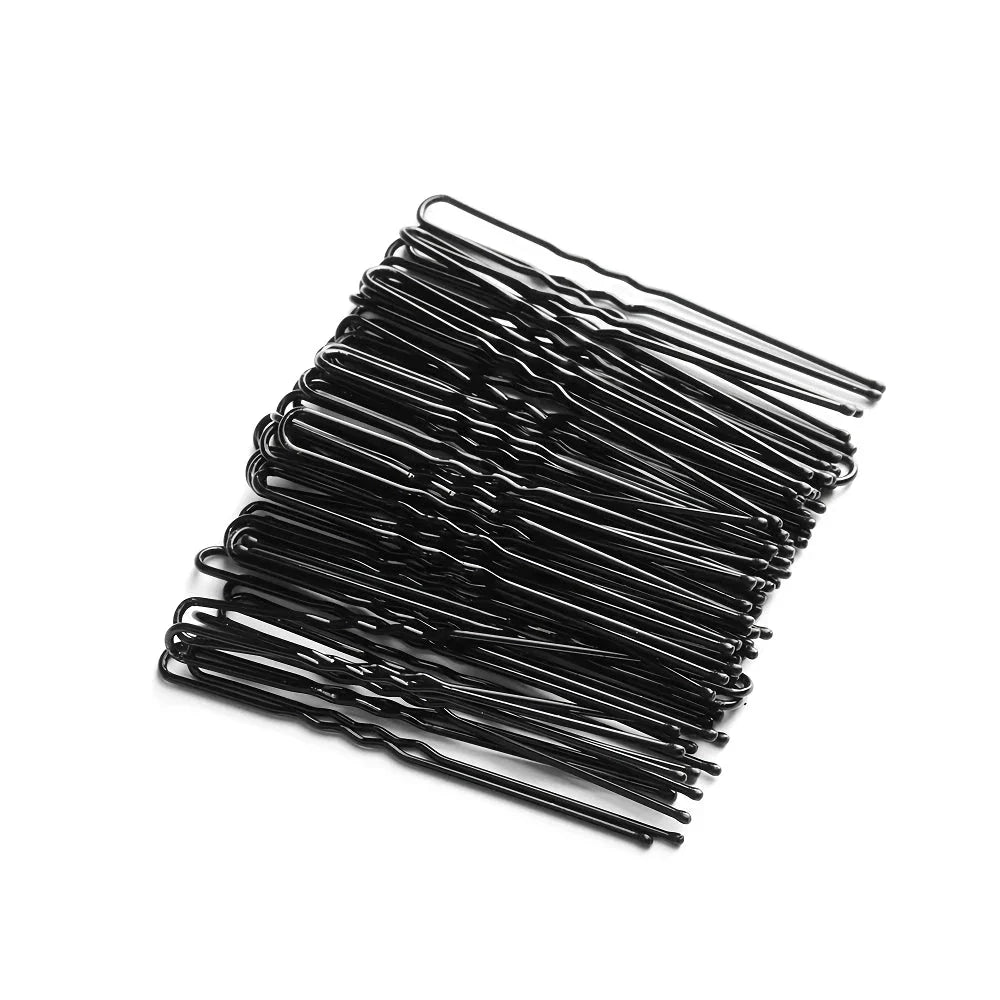 50-pack of black plated U-shaped hairpins for Kiwi hairstyles