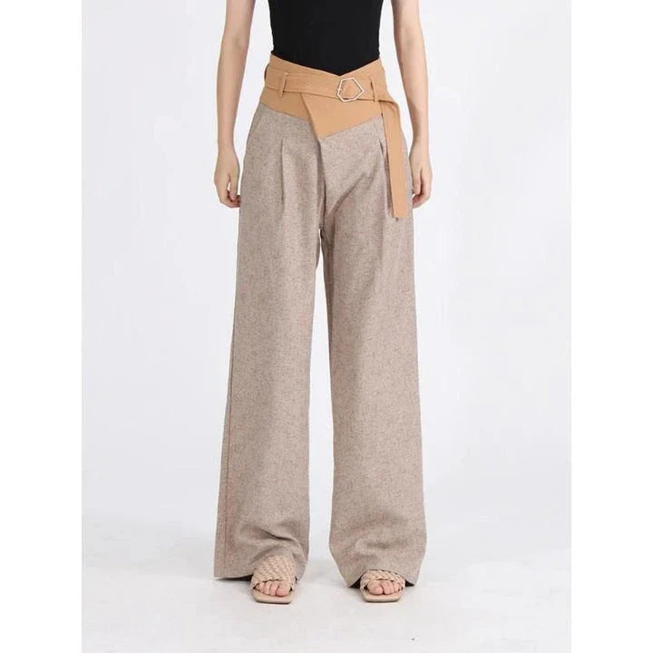 Women's high-waisted, wide-leg colour block pants in a stylish design