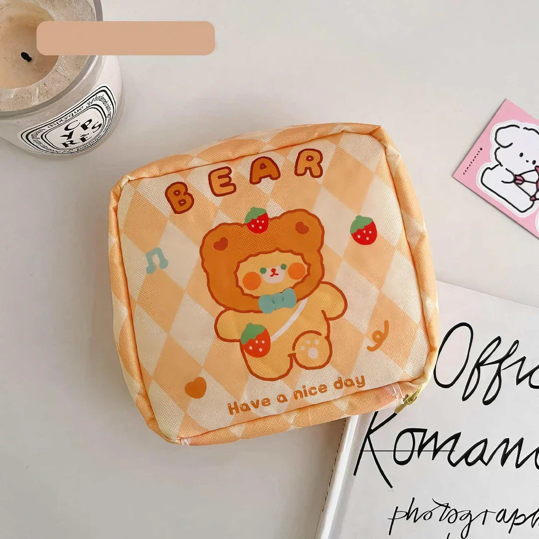 Adorable cartoon nylon cosmetic bag with a secure zipper closure and compact design, perfect for Kiwi consumers to organise their daily essentials.