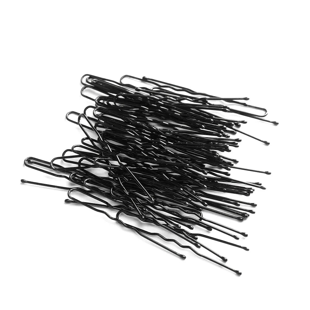 50-pack of black plated U-shaped hairpins for Kiwi hairstyles