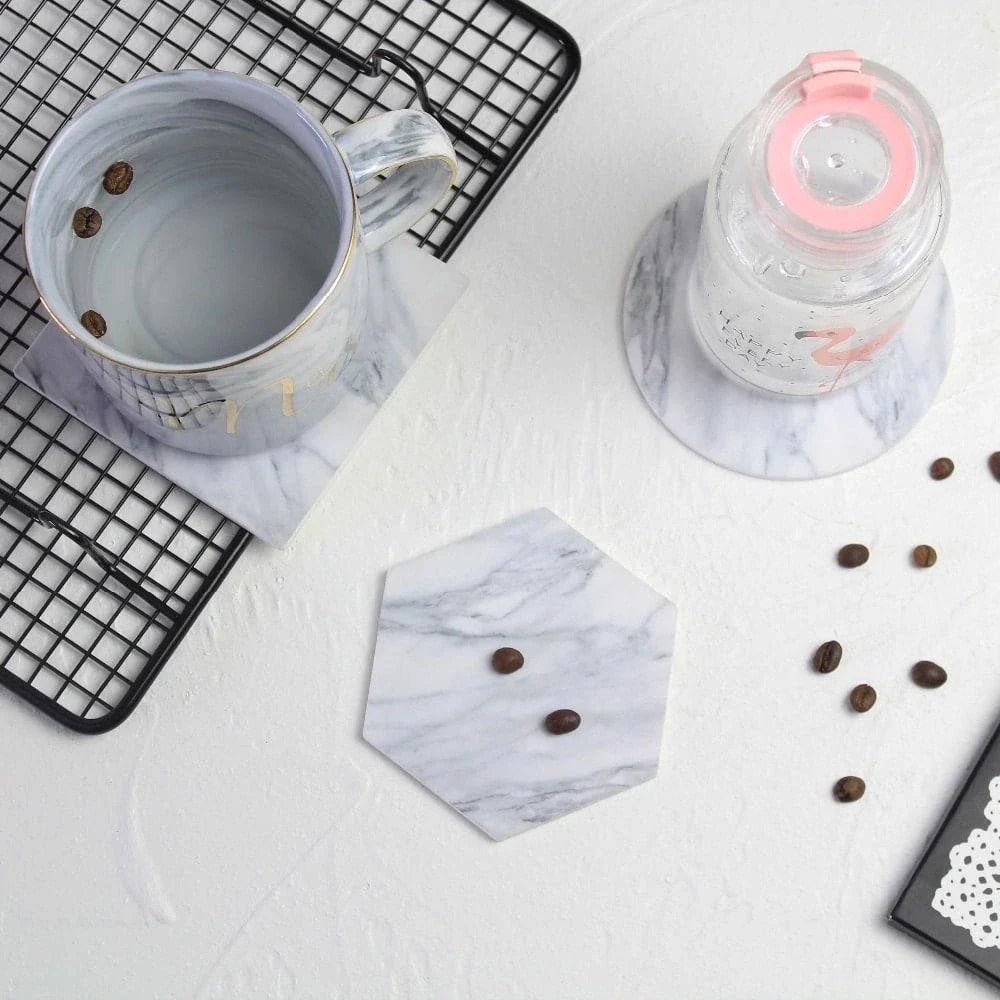 Stylish and practical marble-inspired silicone coasters for protecting surfaces in New Zealand homes