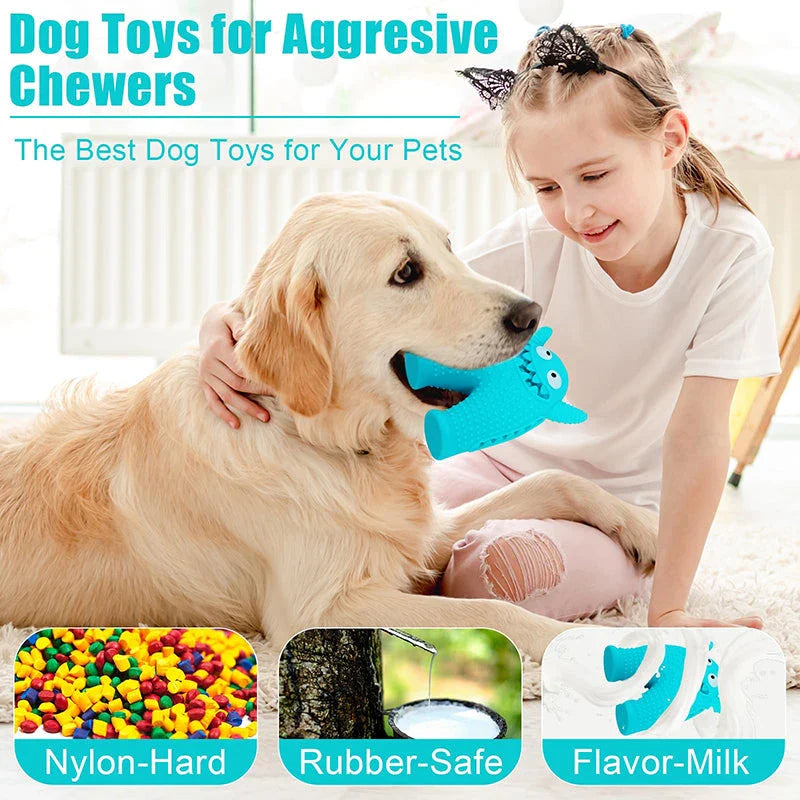 Robust squeaky dog toy made from natural rubber, designed for aggressive chewers in New Zealand