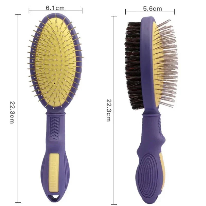 Double-Sided Dog & Cat Grooming Brush with Stainless Steel and Soft Bristles