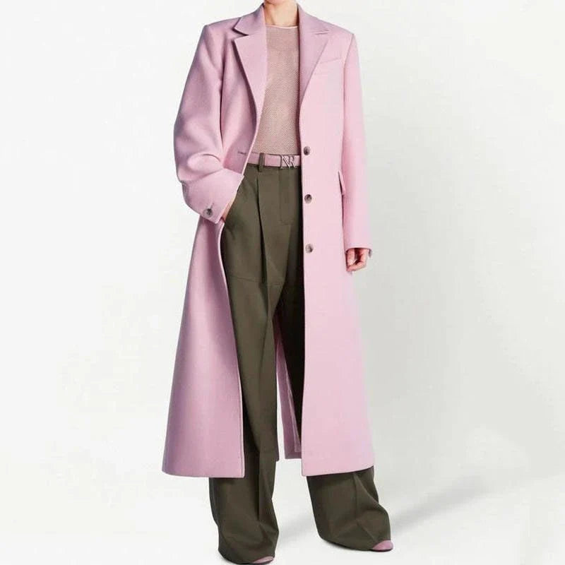 Sophisticated Women's Blazer Trench in vibrant pink color, featuring a notched collar and single-breasted design for a timeless, elegant look