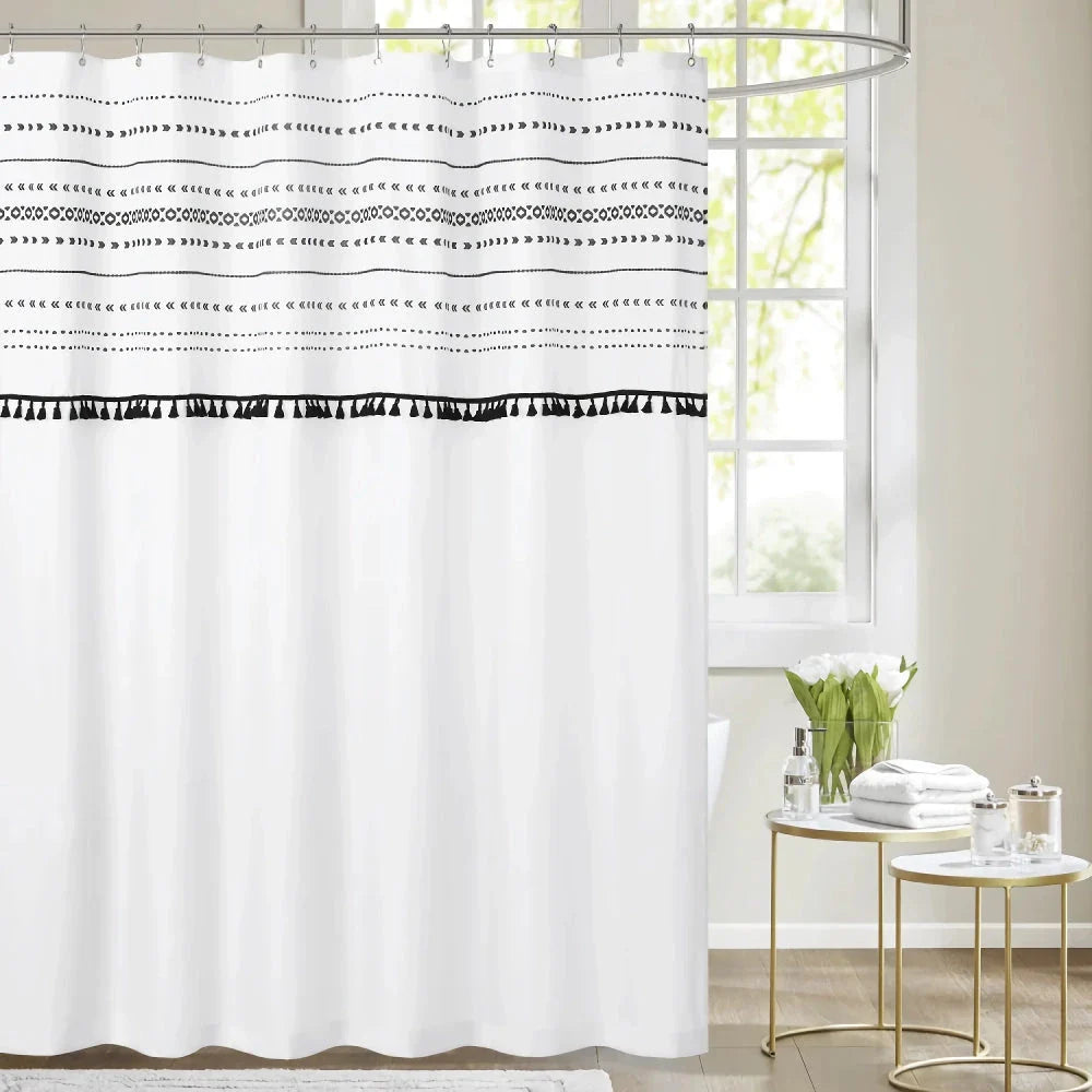 Bohemian-inspired waterproof shower curtain with rustproof grommets, perfect for Kiwi bathrooms