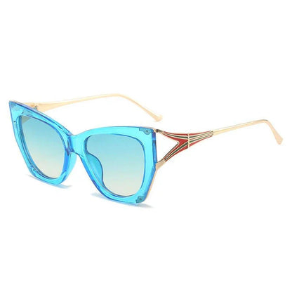 Fashionable blue gradient cat eye sunglasses with UV400 protection and a sleek metal frame