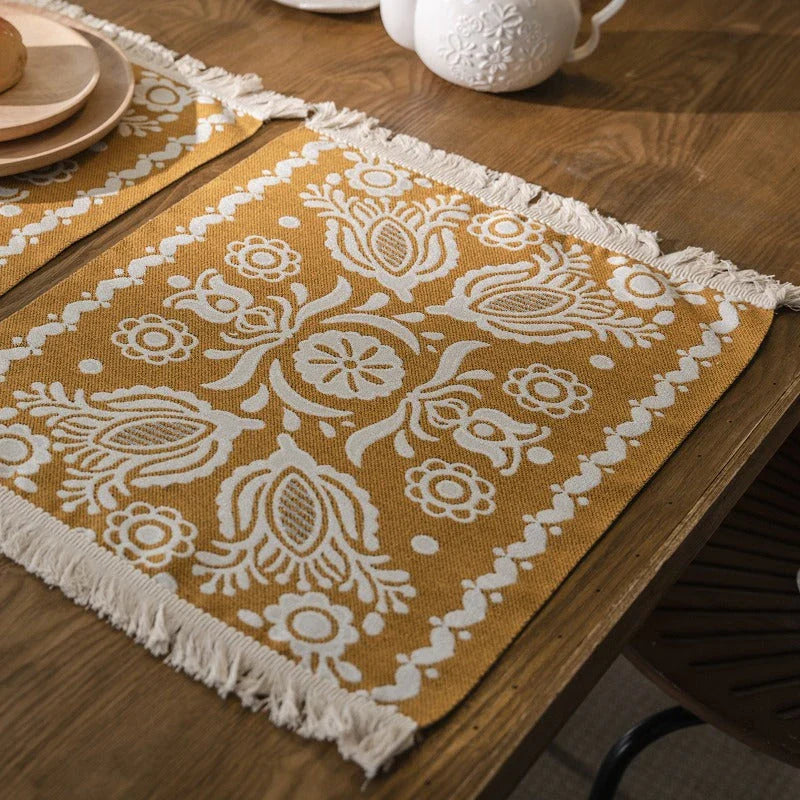 Jacquard Contrasting Color Table Runner with geometric pattern in contrasting colours