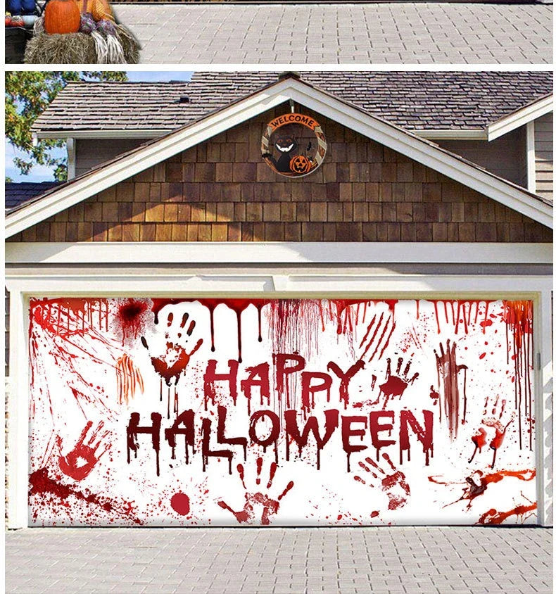 Halloween Hanging Cloth Garage Door Backdrop in abstract geometric pattern