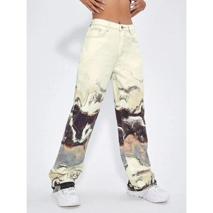 Stylish tie-dye wide-leg high-waist jeans designed for the modern Kiwi woman