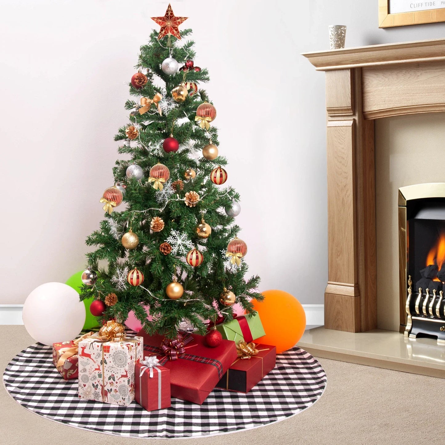 Stylish black and white plaid Christmas tree skirt with versatile size options