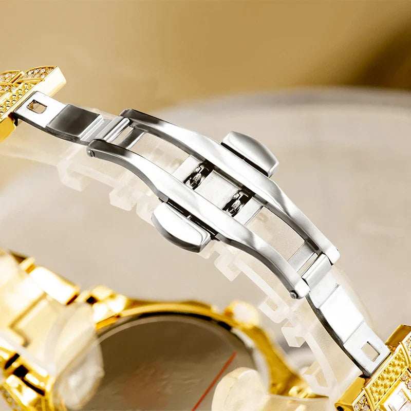 Elegant Kiwi-approved waterproof watch with diamond-encrusted dial and gold-plated strap