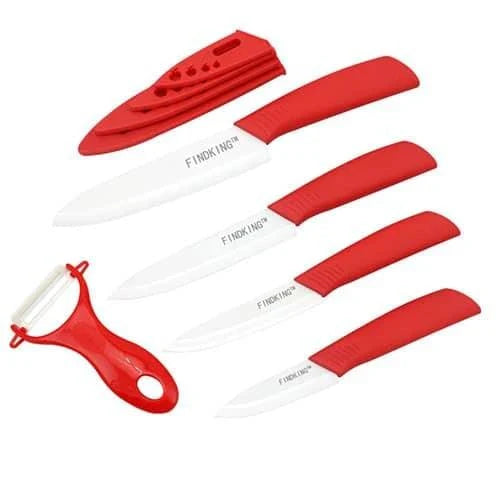 Set of premium ceramic knives with vibrant, colourful handles for a modern Kiwi kitchen