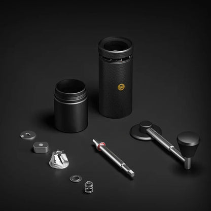 Premium manual coffee grinder with sleek design, stainless steel burrs, and external grind adjustment for customizable brewing