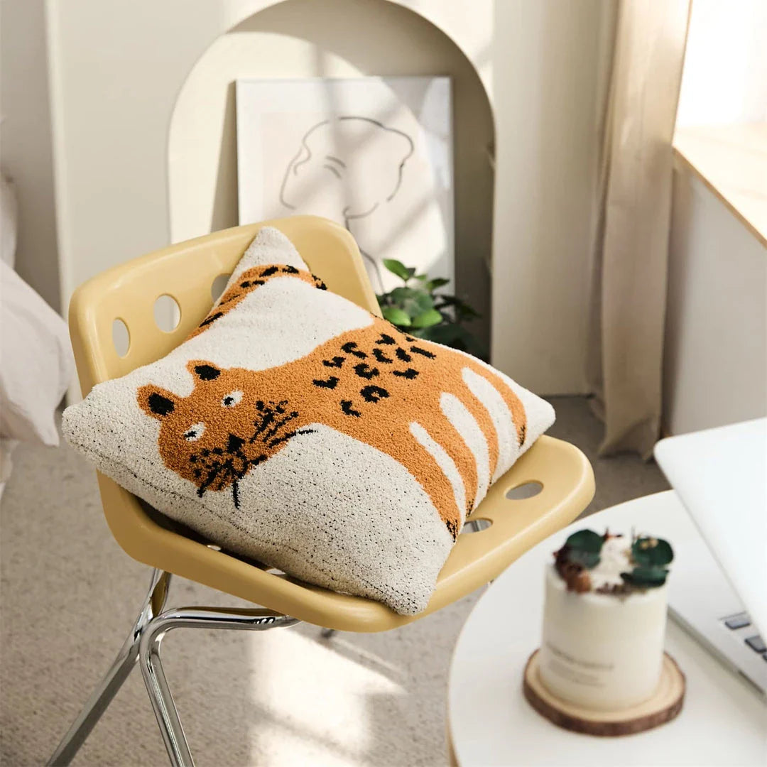 Cosy spot cat microfibre knitted cushion cover in soft beige, adding a playful touch to Kiwi living spaces.