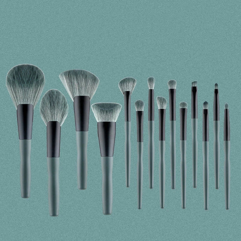 14 piece makeup brush set with banana-themed carry cases, crafted with corrugated silk nylon bristles and wooden handles