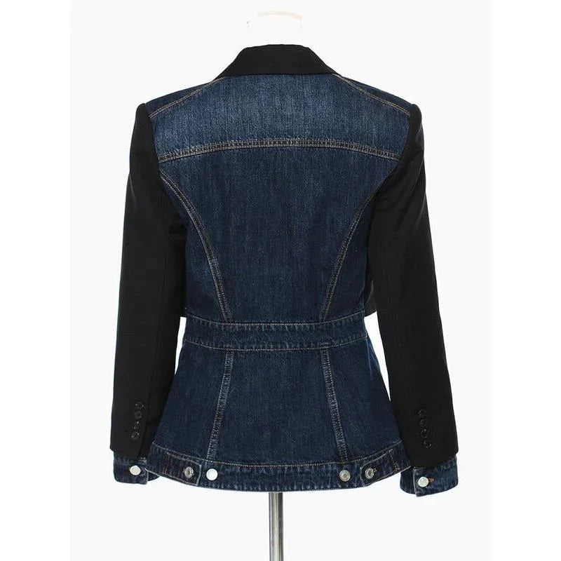 Autumn 2024 Patchwork Denim Blazer for Kiwi Women with stylish design and full-length sleeves