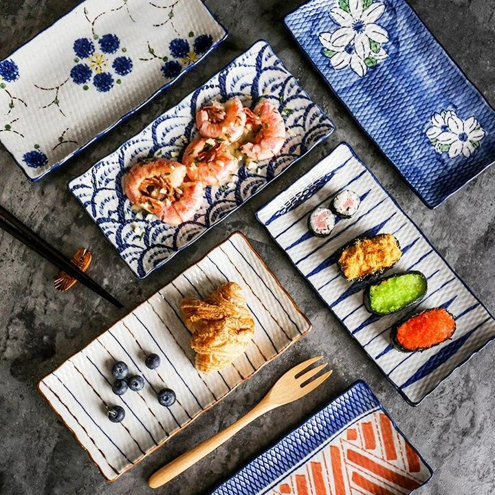Beautifully crafted Japanese-inspired ceramic plate with a blue and orange glazed finish, perfect for Kiwi homes