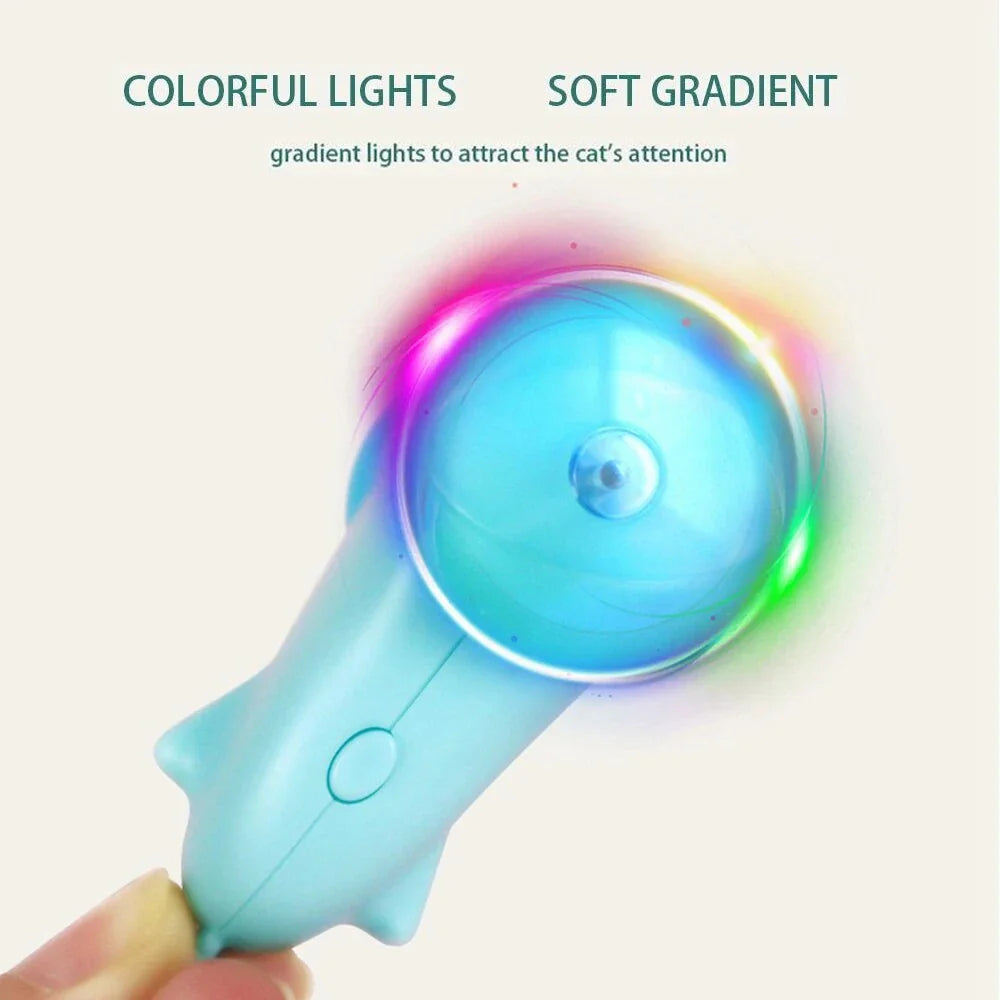 Interactive colorful light cat teaser stick toy with irregular motion, vibrant gradient lighting, and smart sensor technology