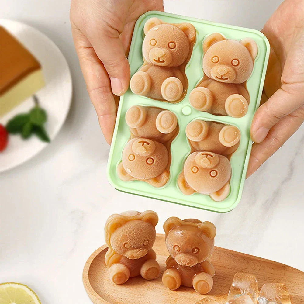 Adorable bear-shaped ice cube mold made of premium silicone for creating unique Kiwi-inspired frozen treats