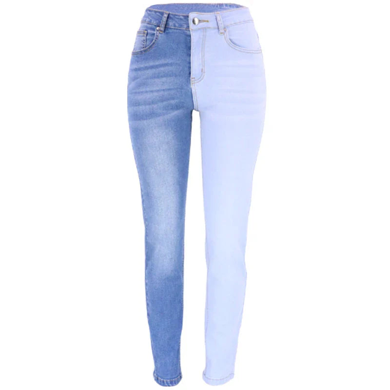 Women's high-waisted stretch jeans with contrast color details, perfect for the Kiwi lifestyle
