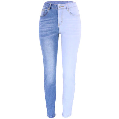 Women's high-waisted stretch jeans with contrast color details, perfect for the Kiwi lifestyle