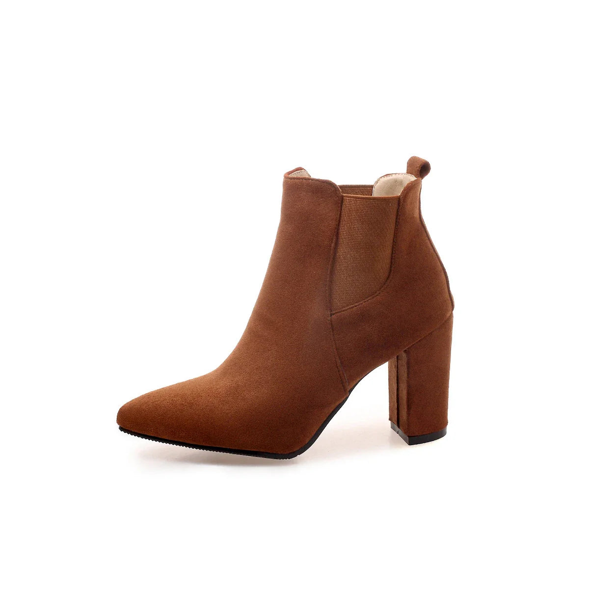 Stylish frosted booties with pointed toe and rubber sole, perfect for everyday wear in New Zealand