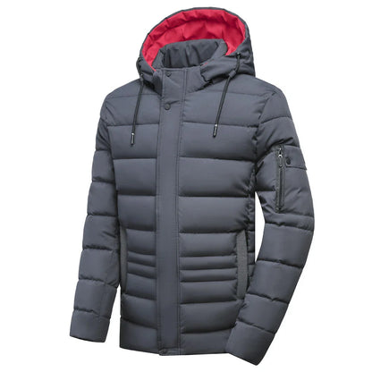 Premium men's hooded jacket with fleece lining, detachable hood, and side pockets for warmth and versatility in New Zealand winters