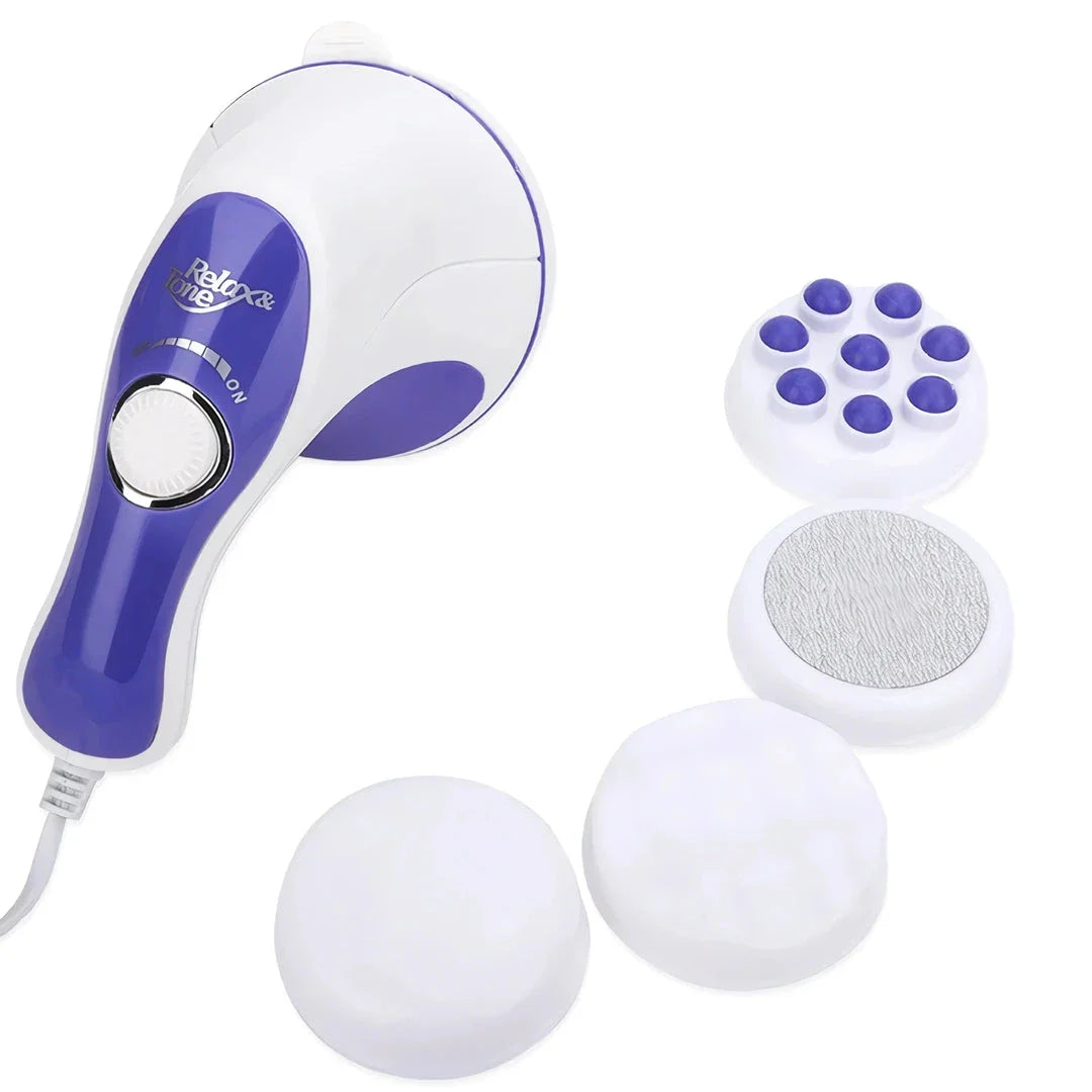 Portable deep tissue massager with interchangeable massage heads for personalized muscle relaxation and slimming